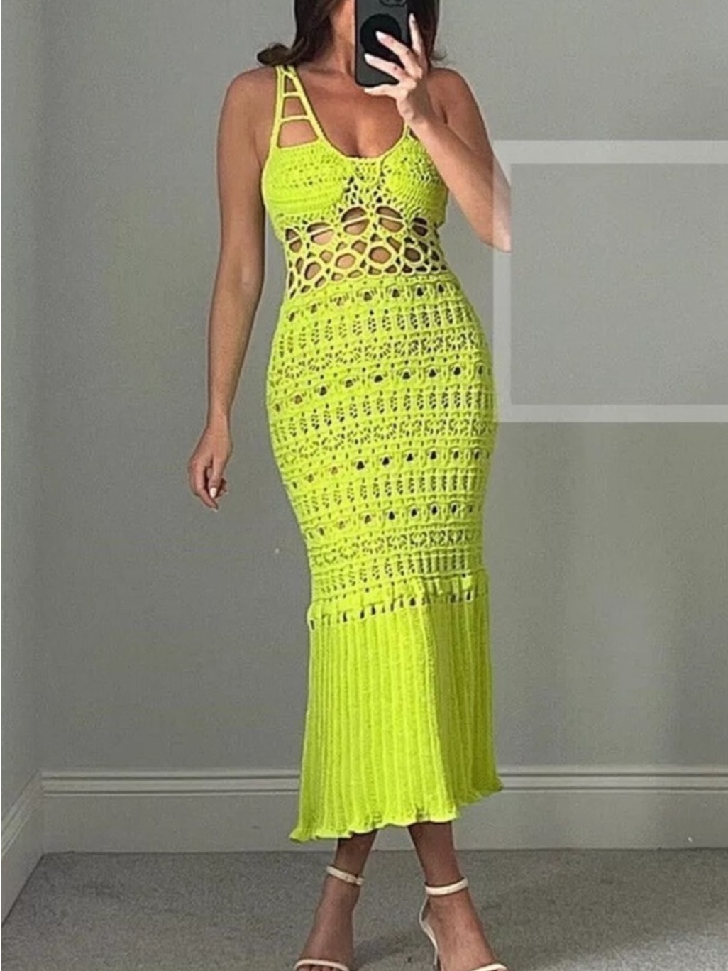 Zara Neon Lime Crochet Midi Dress  Lime